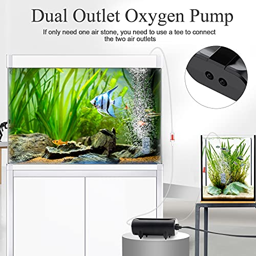 AQQA Aquarium Air Pump,3.5W 5W Dual Outlet Oxygen Pump with 2 Air Stone,Adjustable Air Valve Quiet Bubbler Pump,Up to 160 Gallon Fish Tank (3.5w) - size: 3.5W (for 1-50 gallon)