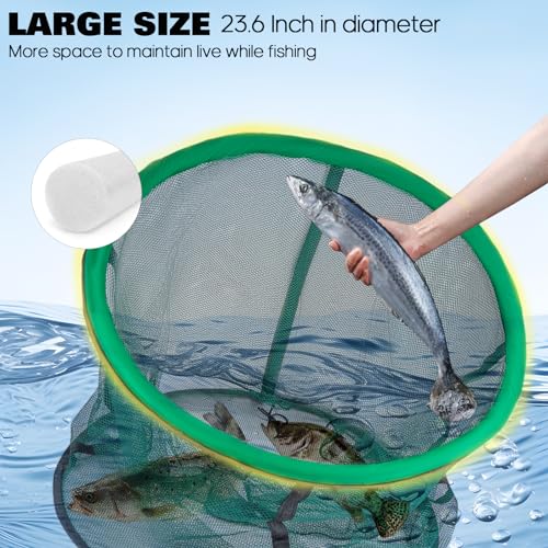 QualyQualy Floating Fish Basket 41/73 Gallons Extra Large for Live Caught, Fully Foldable Fishing Net Holder for Bait Live Well Collapsible Mesh Fishing Holder Cage - color: Green, size: 23.6*23.6*21.6IN (41 GAL)