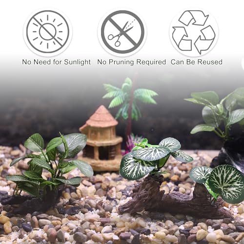Aquarium Plastic Plants, Driftwood Betta Silk Plants, Silk Plants Aquarium Set Decor, Silk Aquarium Plants for Betta Fish (Green, 3pcs)
