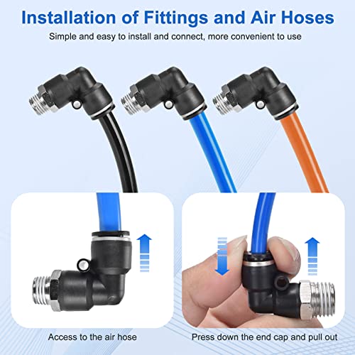 12 Pcs Push to Connect Fittings 3/8 Inch Tube OD x 1/4 Inch NPT Thread Pneumatic Male Straight and Elbow Quick Connect Air line fittings - size: 3/8"OD x 1/4"NPT