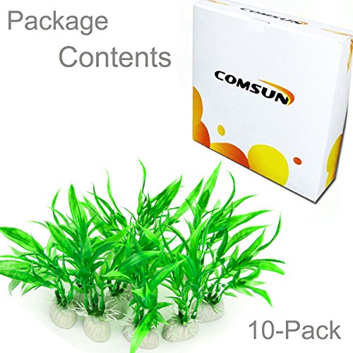 10 Pack Artificial Aquarium Plants, Small Size 4 inch Approximate Height Fish Tank Decorations Home Décor Plastic Green