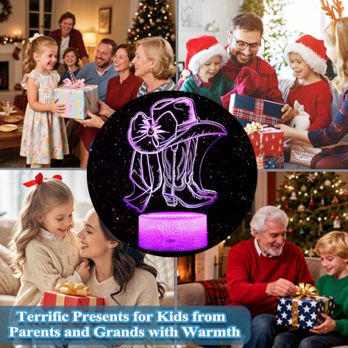Cowgirl Gifts, Cowgirl Night Light, 3D Illusion Lamp with 16 Colors Changing, Timer, 4 Flash Modes and Dimmer with Remote Control, Western Room Decor for Holiday Birthday Christmas - color: Color 11