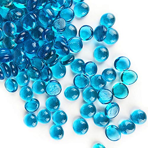 CYS EXCEL Light Blue Glass Gemstone Beads Vase Fillers (1 LB) Flat Marble Beads Multiple Color Choices Aquarium Decor Rocks Floral Stones Decorative Mosaic Glass Gem Pebbles (Approx. 85~100 PCS) - color: Light Blue, size: 1 lb