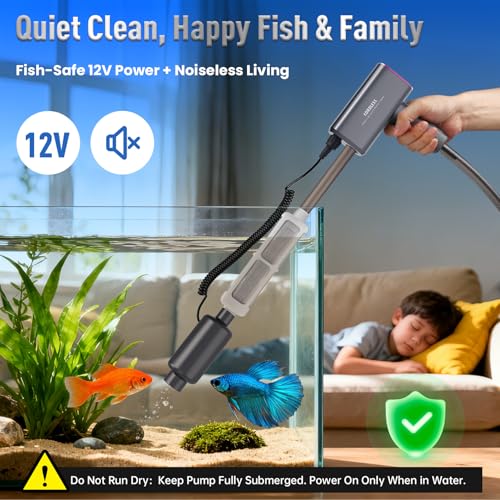 Cordless Electric Aquarium Gravel Cleaner:36W Rechargeable Fish Tank Cleaner with 4 Adjustable Suction, Anti-Clog for Debris Clean & Sand Washing,650GPH Automatic Water Changer for Small/Large Tanks - color: Dark Gray