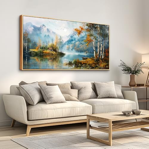 ZUITINGHUA Wood Framed Canvas Wall Art For Living Room Large Wall Decor For Office Bedroom Decorations Lake View Pictures Tree Forest Painting Artwork Room Wall Mural Aesthetic Home Decor 30x60 In - color: Lake View Wood Framed, size: 60"L x 30"W