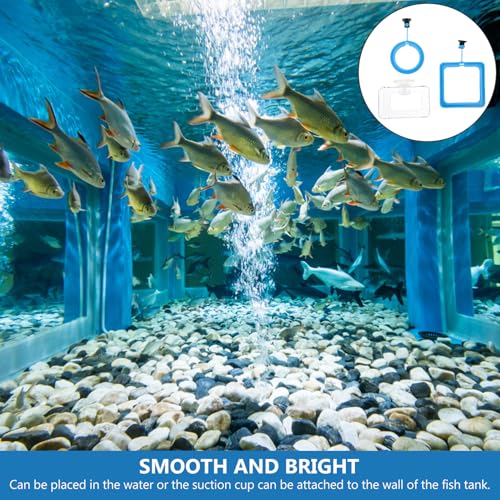 Luxshiny 3pcs Fish Feeding Ring Set with Suction Cups Aquarium Feeder Circles for Tropical Fish Blue and Square Design