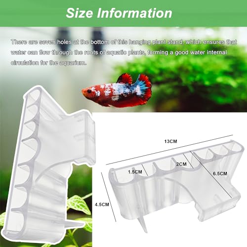 2 Pack 7-Hole Aquarium Plant Holder with Long Hook - Hanging Aquatic Plant Pot for Fish Tank, Versatile Plant Holder - Ideal for Aquascape Decorations on Top of Tank (Transparent) - color: Transparent