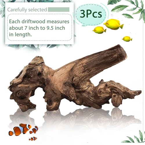 Tfwadmx Natural Driftwood Aquarium Decor Wood Branches, 3 Pieces 7-9.5" Fish Tank Driftwood Decoration, Terrarium Mopani Wood for Aquarium Freshwater Reptile Tank - size: Medium: 7-9.5"（3Pcs）