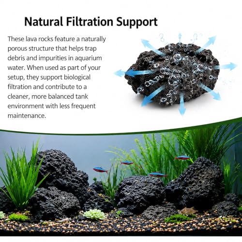 UKCOCO 1-1.6 Inches Natural Black Lava Rock for Aquarium and Plants, 200g/0.44Lb Volcanic Rocks Decorative Stones for Fish Tank Filtration, Aquascaping, Terrarium and Potted Plants