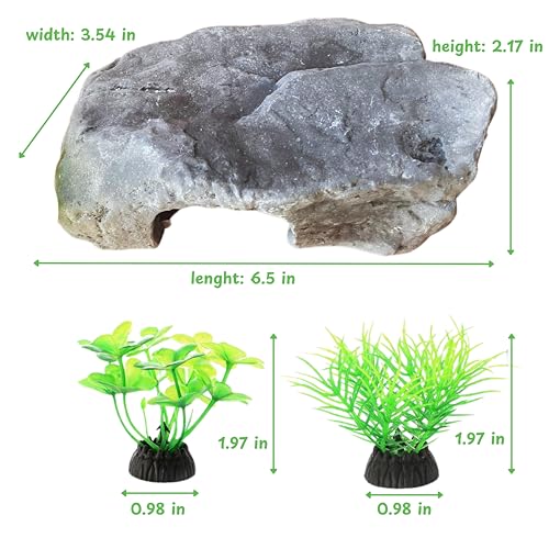 Axolotl Tank Accessories - Aquarium Tortoise Hideout, Hides and Fake Water Plants Set, Cave Plastic Tree, Turtle Hideout, Fish Tank Decor (Stone, M) - color: Stone
