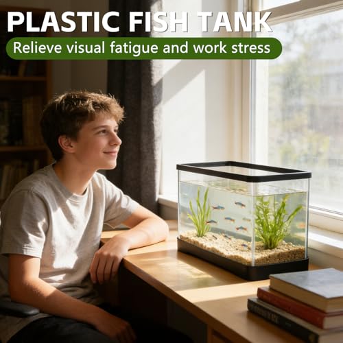 2 Gallon Plastic Rectangular Fish Tank, Large Clear Shatterproof Aquarium for Betta Fish Reptiles Succulents Flower Centerpiece, Fish Terrarium for Centerpiece Home Office Desktop Decors Gift