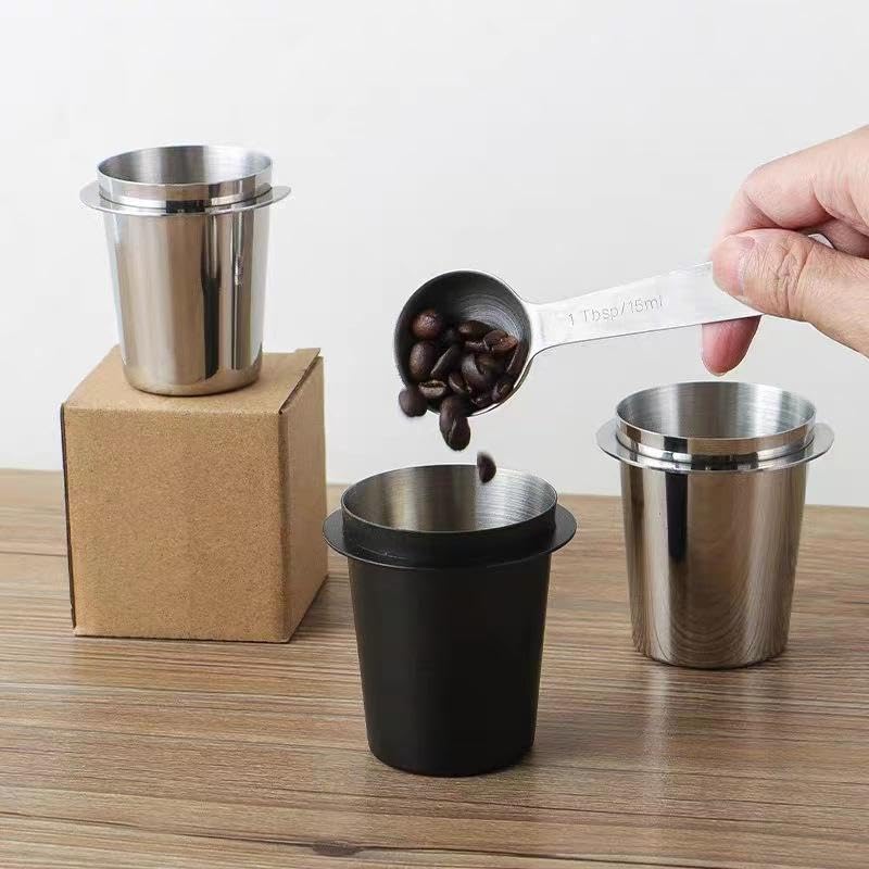 Coffee Dosing Cup 58mm, Stainless Steel Dosing Cup Compatible with All 58mm Portafilter, Coffee Powder Cup, Coffee Powder Feeder, Coffee Machine Accessories(Black, 58mm) - color: Black, size: 58mm
