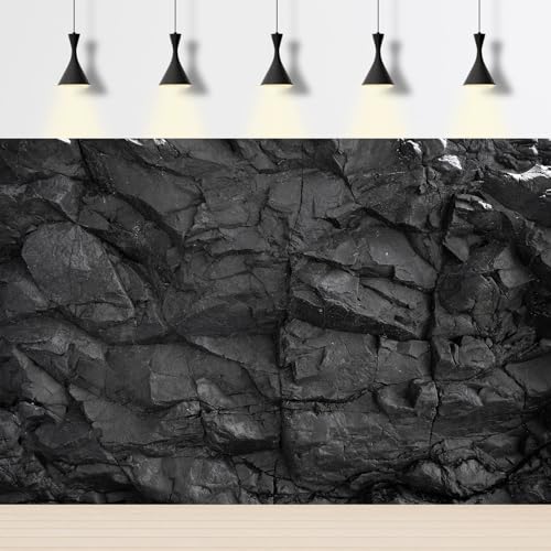 Stone Aquarium Background Underwater Black Rock Fish Tank Background Black Rocky Terrarium Background Black Stone Rocky Reptile Habitat Background for Pets Wallpaper Poster Decors Vinyl 24x12in - color: Light Gray, size: 24(W)x12(H)inches/ 60(W)*30cm(H)