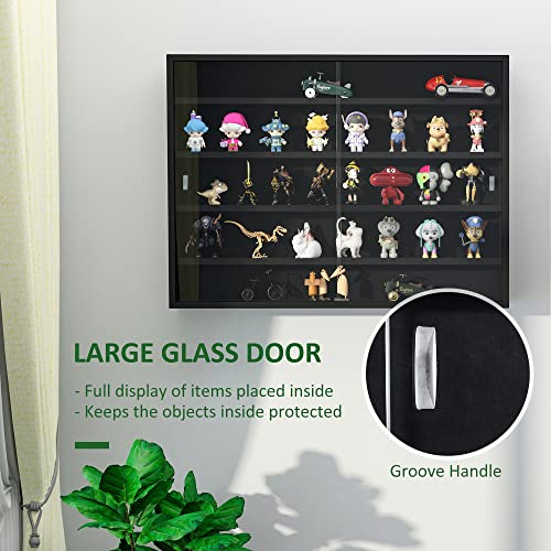 HOMCOM 5-Tier Display Cabinet, Glass Door Cabinet with Adjustable Shelves, Wall-Mounted Display Case for Playroom, Bedroom, Black - color: Black