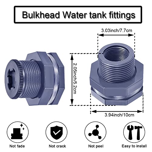 2” Female PVC Bulkhead Fitting with Plug Silicon Seal Gasket Water Tank Connector for 3 Inch Hole Saw Rain Barrels, Aquariums - color: 1 Pcs, size: 2 Inch