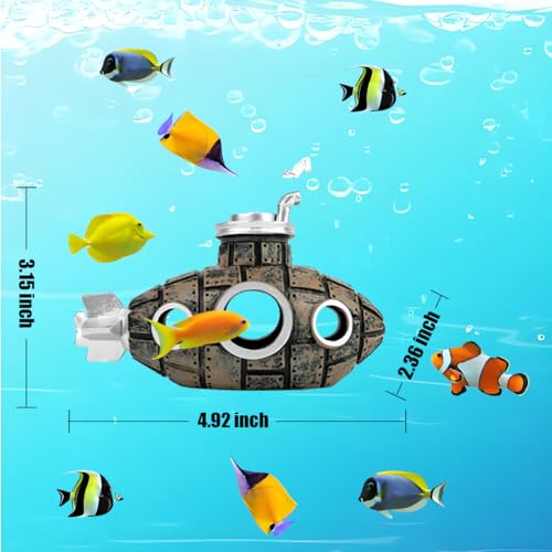 Aquarium Decorations Submarine – Fish Tank Decor with Submarine, Fish Tank Accessories for Betta Fish, Cute Aquarium Ornament (Submarine Bronze) - color: Submarine Bronze