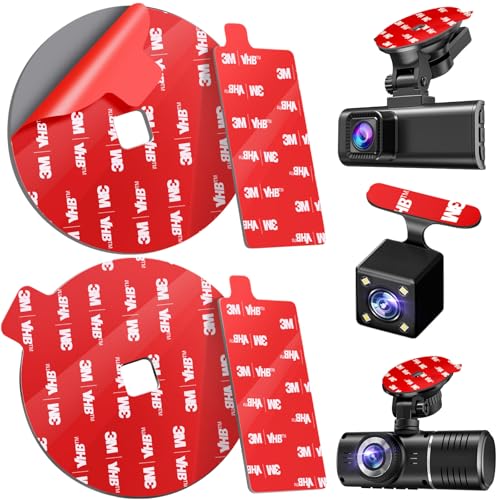 4Pcs Adhesive Sticky Pads for Front and Rear Dash Cam, Heat Resistant Round Mounting Tape for Dashcam Suction Cup Mount, Double Sided Sticker Replacement Attach to Windshield, Car Window/Glass
