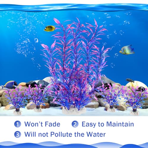 5 Pack Aquarium Plants, Purple Fish Tank Plants Plastic Tree Fish Tank Decor for Aquariums - color: Purple