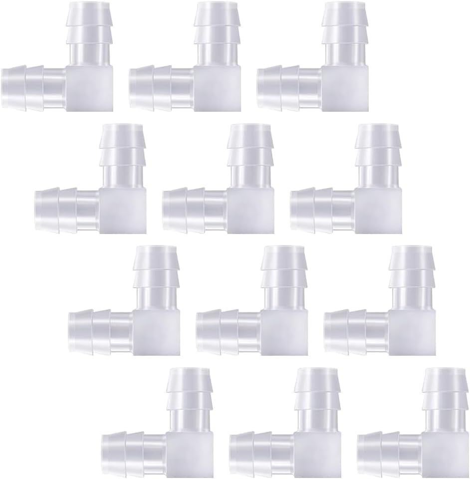 10 Pcs 3/8 Inch Plastic 90 Degree Hose Barb Elbows, Transparent L Tube Connectors, 2 Way Equal Barbed Joint Adapters for Boat Aquarium Hose Fittings