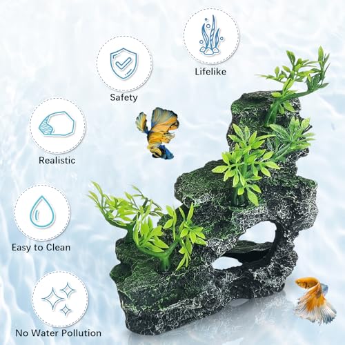 kathson Aquarium Mountain View Stone Resin Fish Tank Decorations Betta Hideout Caves Rockery Landscape Tree Aquarium Decorations Rock Hiding Cave Decor for Small Fish Shrimp Play Ornament - size: 5.9〞L x 3.4〞W x 3.9〞H