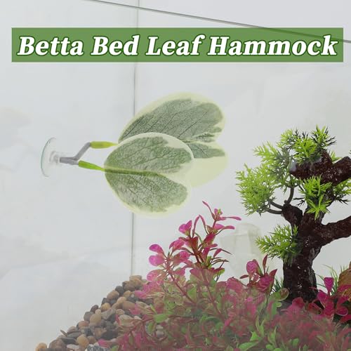 Betta Fish Bed, Betta Leaf Bed, Plastic Betta Hammock, Betta Hammock Pad W/Suction Cup, Betta Heart-Shaped Leaf Bed Aquarium Decor, Light Green 2Pcs