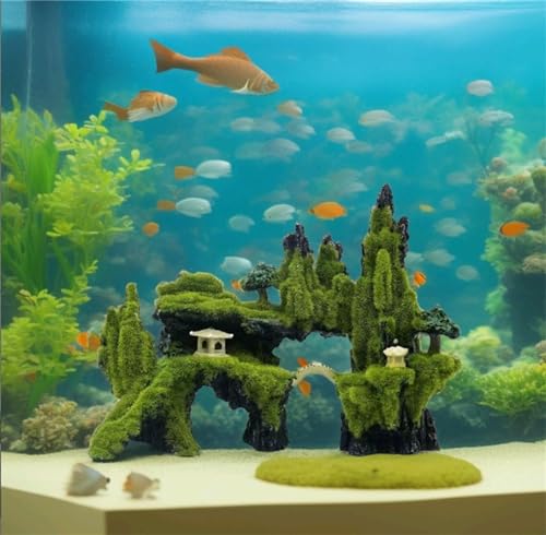Fish Tank Decorations, Aquarium Decor Aquarium Rocks Mountain View, Landscape Aquarium Ornament Rock Resin Decoration Stone with Moss Fish Tank Rocks (L)