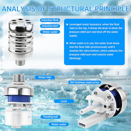 3 Pack Float Valve, 304 Stainless Steel Automatic Water Float Valve，1/2" and 3/4" Connection Auto Fill Shut Off Water Level Control Valve for Pool, Water Tank, Livestock Troughs