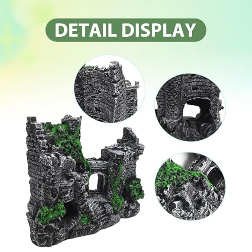 Aquarium Resin Castle Decor, Large Ancient Stone Castle Fish Tank Ornament with Caves & Tunnels, Realistic Hideout for Betta Fish, Guppies, Shrimp, Turtles (Freshwater & Saltwater Safe)