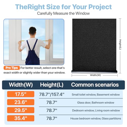 Niviy Blackout Window Film Room Darkening Black Out Window Covers Sun Blocking Removable Windows Tint for Home,Bedroom,Garage 23.6 x 118 Inches - color: Black, size: 23.6"x 118"
