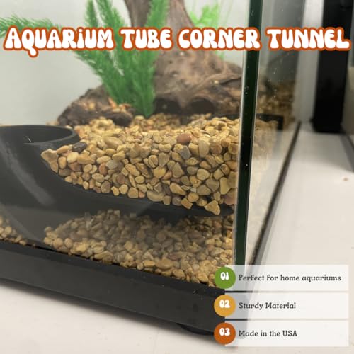 REEFSHAPE Aquarium Corner Tube Viewing Tunnel | Fish, Shrimp, Loaches Hideout for Aquariums | Unique Underground Tube Viewing Tunnel | Made in USA (Corner Tube, Black)