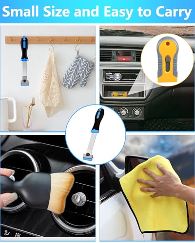 2 Pack Razor Blade Scraper with 10 Plastic and 20 Metal Blades for Removing Paint, Registration Sticker, Grease from Windshield, Glass Top Stove Cooktop Scraper - color: Blue Yellow
