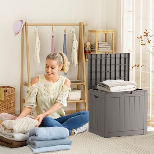 PatioZen 31 Gallon Resin Deck Box, Lockable Patio Outdoor Storage Box for Furniture, Garden Tools and Tools Storage, Waterproof Outside Storage Boxes - Grey - color: Grey, size: 31 Gallon