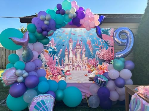 Under The Sea Backdrop Summer Underwater World Wonderland Castle Coral Shell Mermaid Ocean Theme Photography Background Girls Princess Baby Shower Birthday Party Decorations Photo Props (7x5FT) - size: 7x5FT
