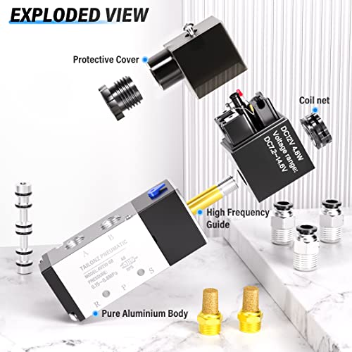 TAILONZ PNEUMATIC 1/4"NPT Solenoid Valve 4V210-08 DC12V Single Coil Pilot-Operated Electric 2 Position 5 Way Connection Type Junction Box - size: 1/4"NPT/DC12V/Junction Box, style: 2 Position 5 Way