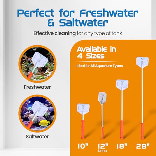 FLIPPER Platinum Nano Algae Scraper – Aquarium Glass & Acrylic Cleaner with Scrubber and Scraper 2-in-1 Design, Precision Fish Tank Cleaning Tool for Freshwater & Saltwater (12” Rigid Shaft) - size: 12 Inches