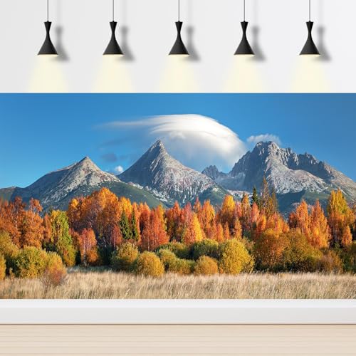Autumn Theme Aquarium Background Mountains Blue Sky Fish Tank Background Lush Pine Trees Terrarium Backgrounds Fall Natural Landscape Style Reptile Tank Enclosur Backgrounds Wallpaper Poster 24x12in - color: Orange, size: 24(W)x12(H)inches/ 60(W)*30cm(H)
