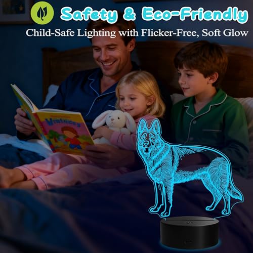 German Shepherd Night Light, German Shepherd Gifts, 3D Illusion Lamp with Remote Control, 16 RGB Colors, 4 Flashing Modes, Timer, Dimmable, Kids Room Dog Decoration for Holiday Birthday Christmas - color: Color 8