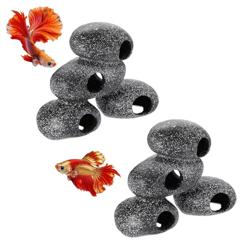 Aquarium Decorations Rocks, 6.9x2.8x5.5 Inch Betta Hide Resin Realistic Fish Tank Ornaments, 2Pcs(Grey), Intended for Small Fish/Shrimp/Guppy - size: 6.9x2.8x5.5 Inch