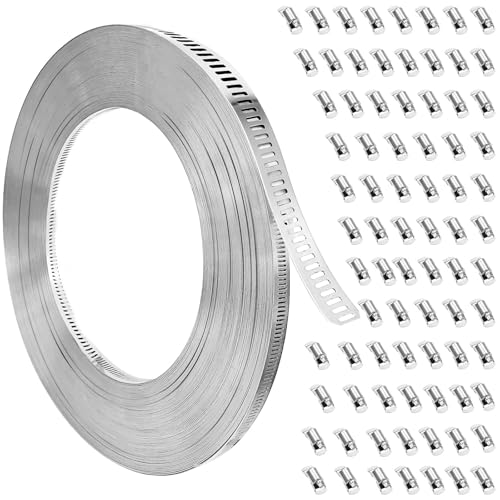 Hose Clamps, DIY 200 FT Metal Strap + 80 Fasteners, Hose Clamps Stainless Steel, Large Adjustable Hose Clamp Pipe Clamp for Pipe Automotive Mechanical Applications - size: 200 FT Metal Strap + 80 Fasteners