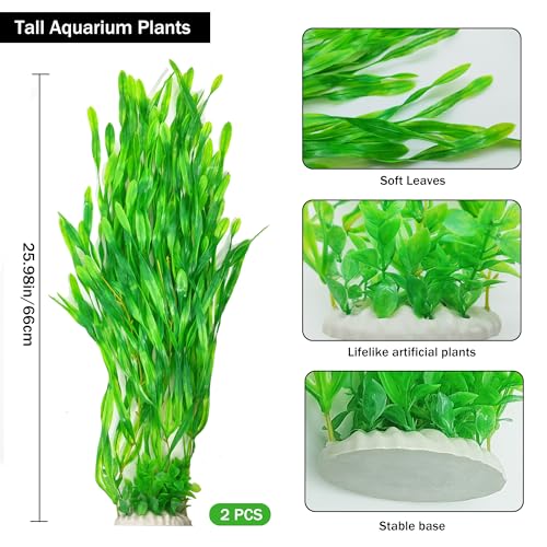 25.98 Inch Tall Aquarium Plants – 2 Pcs Fish Tank Plants Plastic, Large Lifelike Artificial Fish Tank Decorations, Durable & Safe for Freshwater/Saltwater Aquariums (Green (Style B)) - color: Green (Style B)