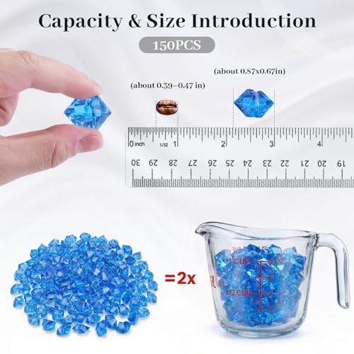 DomeStar Navy Blue Gems Fake Ice Rocks Acrylic Crystal Vase Filler, 150PCS | Catches the light for icy sparkle, 2-cup pack for vases, Candle displays, Table scatter, Wedding centerpieces, DIY decor - color: Navy Blue