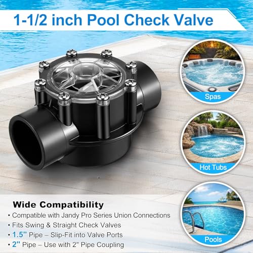 Dreyoo 2 PACK Pool Check Valve Compatible with Jandy 1-1/2-Inch to 2-Inch Check Valve, 180-degree Regulator Positive Seal & Non Lube Pump Flow Regulator for Swimming Pools and Spas - size: 1-1/2-Inch to 2-Inch