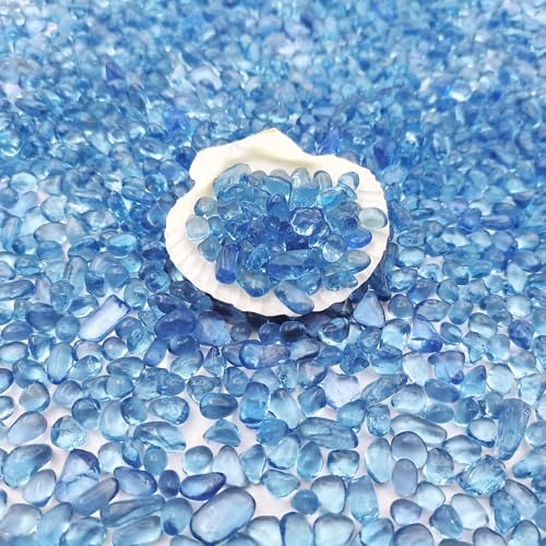 Keedolla 3 Lb Aquarium Glass Pebbles Stones, Sea Blue Glass Pebbles Marble Aquarium Fish Tank Rocks Gravel for Turtle Tank, Vase Fillers, Christmas Decoration - Light Blue - color: Light Blue, size: 3 Pounds