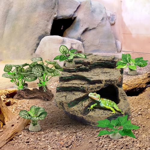 GOZILLA Silk Fish Tank Plants,Reptile Artificial Plant,Reptile Plants for Terrarium,Aquarium Decorations Accessories Set,Resin Driftwood Artificial Silk Aquarium Plant for Fish Tank.(5PCS/D-Set) - color: 5pcs/D-set