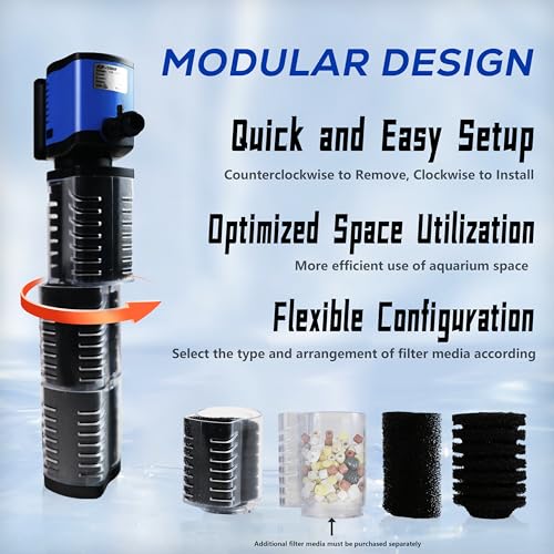 Internal Aquarium Filter for 75-200 Gallons Tank, Removable, Submersible Fish Tank Filter, 400GPH Powerful Pump for Large Fish Tanks, Turtle Tanks, Deodorization Decontamination Filter System - size: 75-200 Gallon