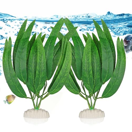 2Pcs Artificial Aquatic Plants Set - Lifelike Silk Fabric Leaves for Aquarium Decoration, Easy to Maintain, Vibrant Underwater Garden (Green)