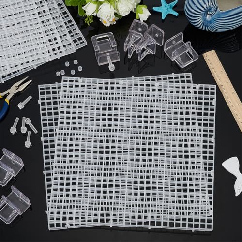 BENECREAT 6 Pcs Clear Aquarium Lid Hood, 11.7x11.7x0.3 Inch Square Fish Tank Top Cover, Plastic Grid Isolation Board with 6 Pcs Aquarium Plastic Cover Board Clips