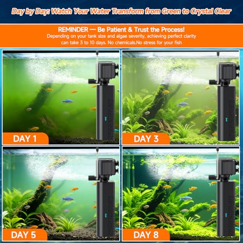 Aquarium Filter with UV, 450GPH for 40-150 Gallon Tanks, Submersible with Timer for Crystal Clear Water in Aquarium, Pond, Turtle Tank（25W ）