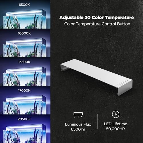Flat One+ 36 in 24/7 Cycle Aquarium Light, Blue White Full Spectrum Colorfull LED Light, Fish Tank Light Brightness Dimmable & Color Temperature APP Controlled, Sunrise & Sunset, Hood Style - color: Blue-White / 6,500K - 20,500K, size: Hood - 36 Inches