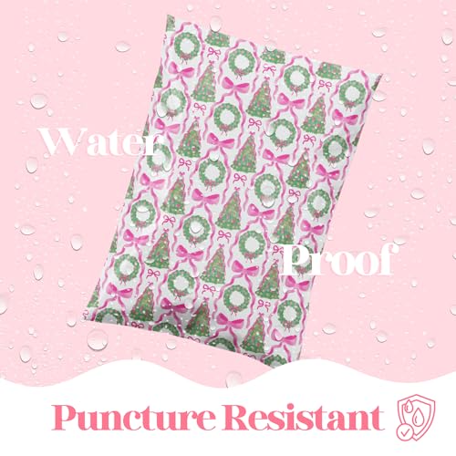 14.5x19 Designer Poly Mailer 100 Pack Heavy Duty Waterproof Self Seal Shipping Bags for Small Business Large Mailing Envelopes Bulk Tear Resistant Packaging Coquette Christmas Holiday Bows - color: Coquette Christmas, size: 14.5x19